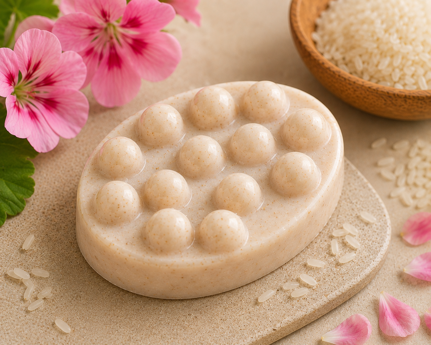 Jabon Exfoliante de Arroz y Geranio